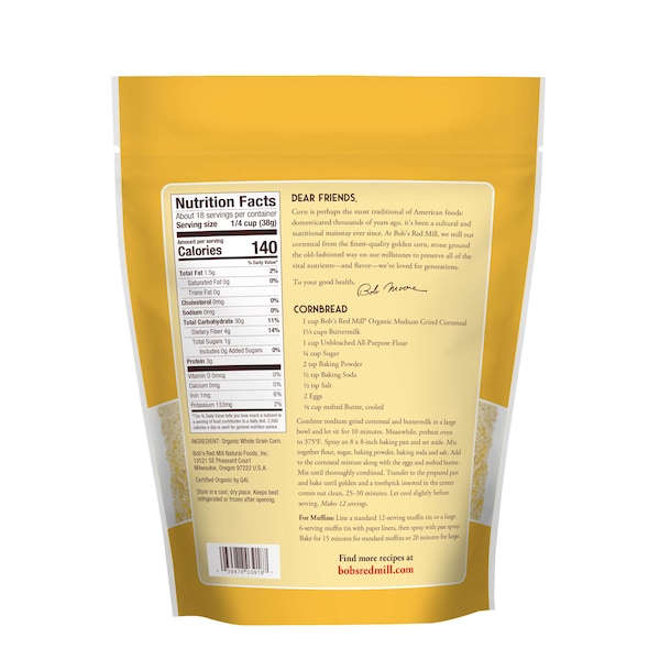 Bob's Red Mill Medium Grind Cornmeal 24 oz. Pouches, PK4